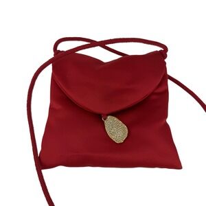 Susan Gail Evening Bag Womens Red Satin Shoulder Purse Rhinestone Pendant Cord